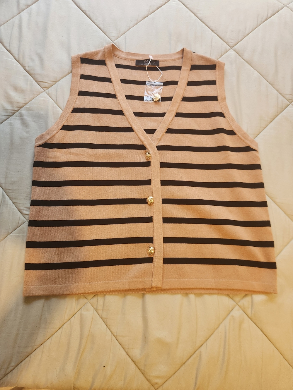 LILLUSORY Modern Striped Sleeveless Brige & Black Knit Vest
